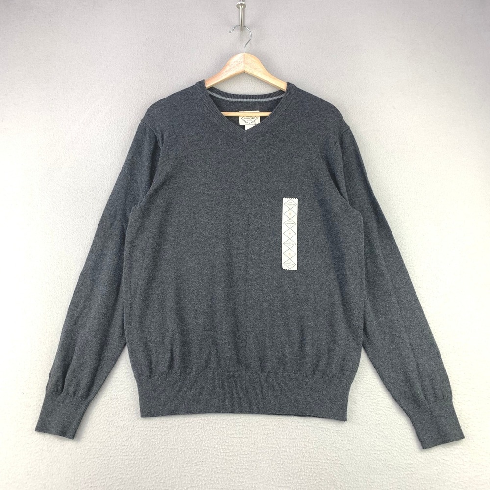 St.‎ John's Bay V-Neck Sweater Men M Gray Casual Cotton Blend Long Sleeve